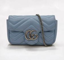 sac Gucci GG Marmont bleu clair en cuir – Bandoulière chaîne