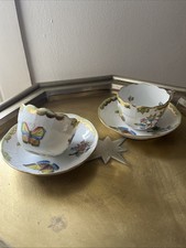 Deux tasses et sous tasse Herend Hungary Queen Victoria Porcelaine 