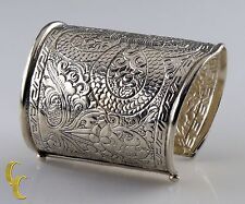 Argent Sterling .925 Manchette Bracelet Pogona Fleur Feuille Motif Cadeau Idéal