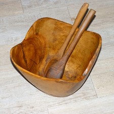 SALADIER EN BOIS D'OLIVIER AVEC COUVERTS