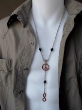 Collier peace and love avec cristal Swarovski noir, sautoir boho infini en acier