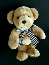 O5. DOUDOU PELUCHE NOUNOURS OURS beige marron noeud carreau noir blanc 21c NEUF*