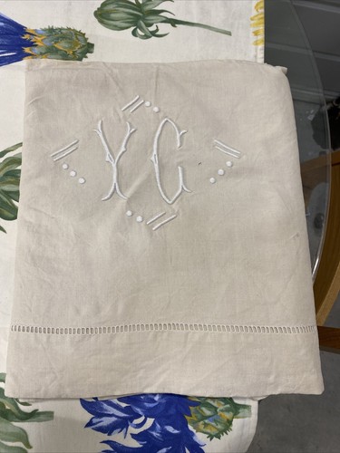 Ancien drap pur lin - lin, beige