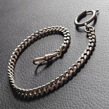 Chaîne de montre gousset maille chaîne plate fermoir menotte vintage argenté