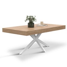 Table basse rectangulaire ALIX 110 cm pied araignée bois et blanc