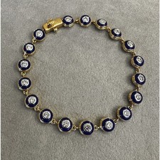 Rond Diamant Et Bleu Émail Ligne Bracelet En 10K or Jaune Sur 7.25 " Femme