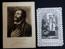 2 Images pieuses  dentelle canivet lace holy cards St François Xavier fin XIXè