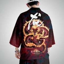 Hommes Dragon Ouvert Avant Manteau Peignoir Japonais Kimono Gilet Yukata Outwear