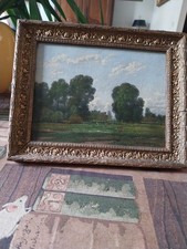 Très Ancienne HST paysage animé Signé  A GUERY   Fermière Et  Vaches Au Prés 