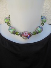 Collier en perles de verre italiennes fleuries millefiori