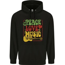Peace Love Musique Guitare Hippie Flower Power Hommes 80% Coton Capuche
