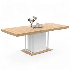 Table à manger extensible rectangle UGO 6-10 personnes bois façon hêtre et blanc