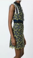 AUTHENTIC Self Portrait Daisy Flower Navy & Yellow Giupure Lace Dress UK8/US4