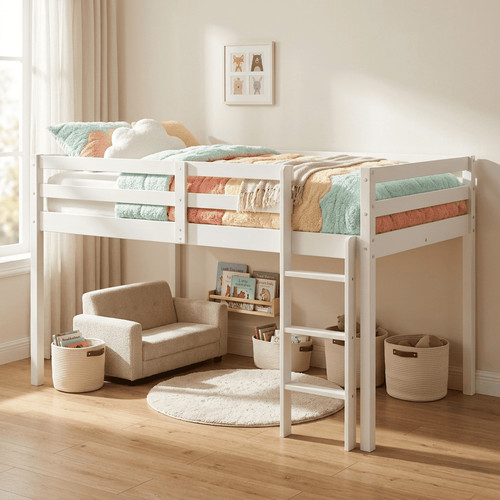 Twin low loft bed white - twin, wooden