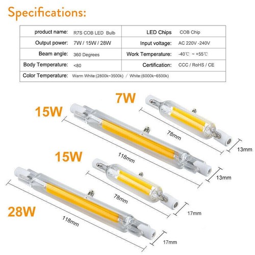 R7s led 78mm 118mm 15w - 7w, 28w