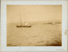 France, Marseille, Voilier et Phare, vintage albumine print vintage albumine pri