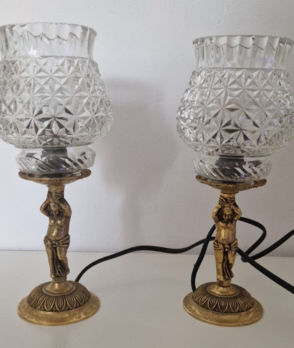 Paire lampes bronze doré