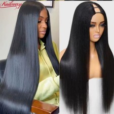 Perruque Straight V-Part 210 Densité 100% Cheveux Naturels Demi Wig Femme