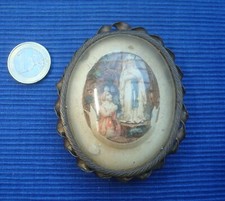 C7 Médaillon Reliquaire Vierge Lourdes  Platre XIXe Verre Bombé Napoléon III