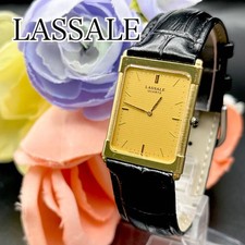 Montre à quartz Lassale SEIKO cadran doré pour homme avec bracelet noir