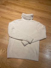 FACONNABLE Pullover Col Roulé Blanc Ecru Homme 100% Laine S Small 450E NEUF