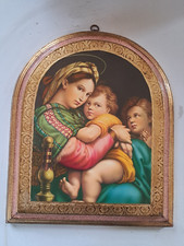 Tête De Lit Madonna De La Chaise Sur Table Sculptée Avec Cadre Or 30X36CM