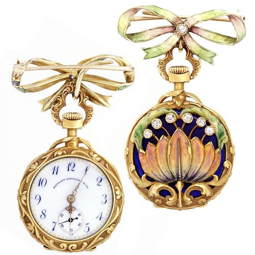 Montre broche émail et - Émail,