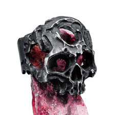 BAGUE TETE DE MORT CHEVALIERE HOMME EN CRANE CROIX PATINE PUNK HARLEY ROCK ☠️