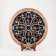15 " Rond Noir Marbre Côté Table Top Pietra Dura Incrustation Art Décor Maison