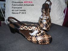 CHAUSSURE OUVERTE CUIR TRESSE FABRICATION ARTISANALE FRANCAISE NEUVE P 39,5