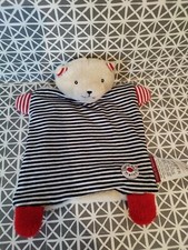 Doudou plat ours beige bleu blanc rayé Terre de Marins
