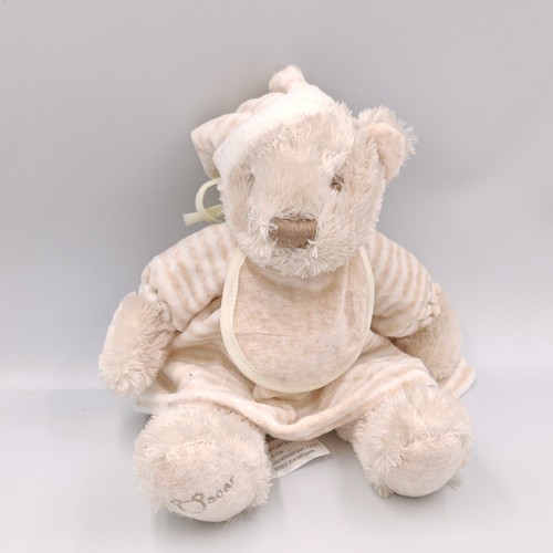 Doudou ours blanc beige rayé
