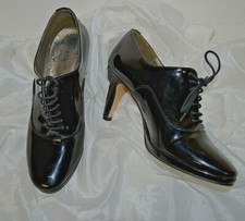 chaussures REQINS talon fin & plateforme Escarpins à lacets Cuir Vernis noir P37