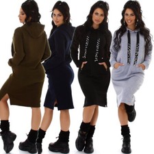 Femmes Pull Long Capuche Paillettes Strass Robe à Sac Banane 36 38 40 42