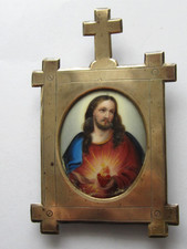Cadre Reliquaire Porcelaine Coeur Sacré de Jésus XIXème