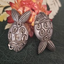 Boucles Oreille Clips Vintage Poissons Style Ethnique Étain Façon Argent Vieilli
