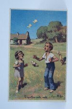 Carte postale cpa card illustrée Georges Redon papillon vole Colonies vacances