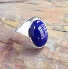 Bague pour homme chevalière en argent massif 925 pierre précieuse bleu nature...