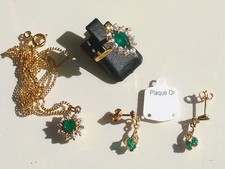 LOT / BEAUX BIJOUX ANCIENS 1980 avec CHRYSOPRASE / BAGUE T54 B.O et PENDENTIF