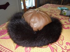 Toque russe cuir d'agneau + renard - peu portée