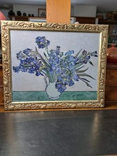 Vincent Van Gogh ,Vase aux iris. Reproduction du tableau sur toile enduite.