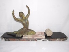 11D7 ANCIENNE STATUE FEMME DANSEUSE ART DÉCO RÉGULE PATINE BRONZE SIGNE H.MOLINS