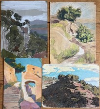 Tableaux lot de 4 dessins d'Ed. Pannetier (1884-1965) Provence Côte d'Azur