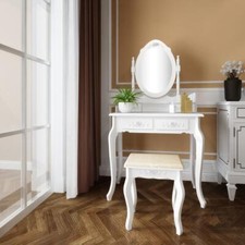 Coiffeuse avec Miroir de Maquillage avec Tabouret Commode 4 tiroirs en Bois de