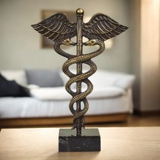 Caducée Symbole de Dieu Hermès Mercure Véritable Bronze