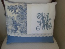 Coussin  toile de Jouy Bleu et