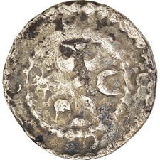 [#184299] Moneta, Francia, Artois, Au Nom de Simon, Denarius, Arras, MB+, Argent