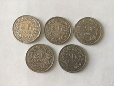 Suisse 5 Pièce 2Francs 1968/82/92/93/97