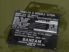 PLATE LABEL LAITON BRASS REMORQUE 1/4T TRAILER BANTAM EARLY . JEEP WILLYS US WW2