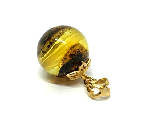 Pendentif ambre perle ronde - ambre,